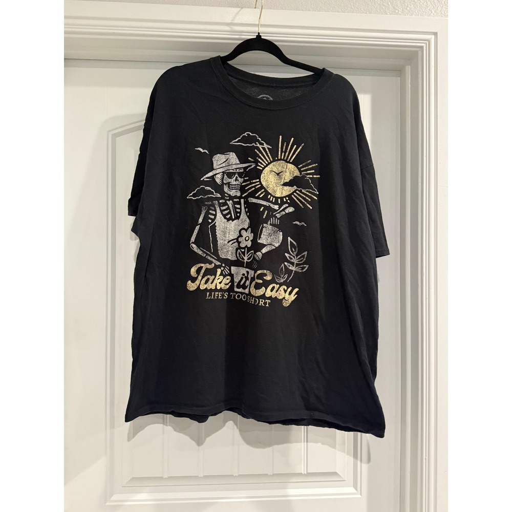DOM Take It Easy Lifes Too‎ Short Skeleton Graphic T-Shirt Black 2XL Mens Cotton
